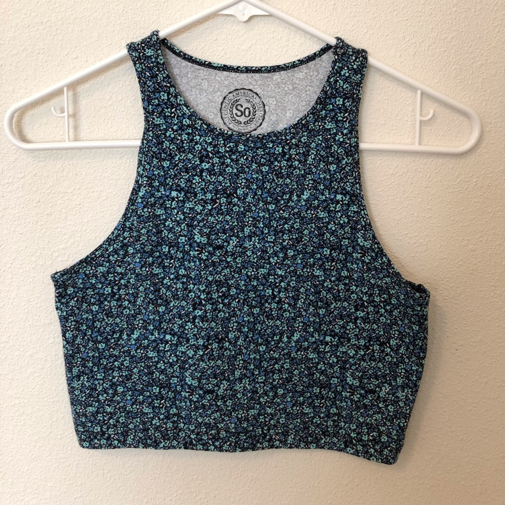 Blue Floral Cropped Tank
